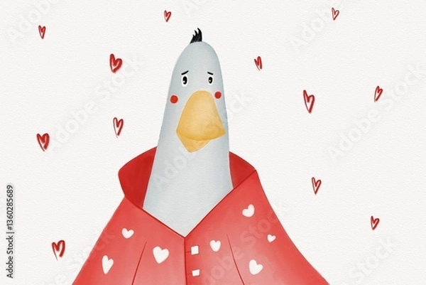 Obraz Paper drawing of a pigeon with hearts on a white background.