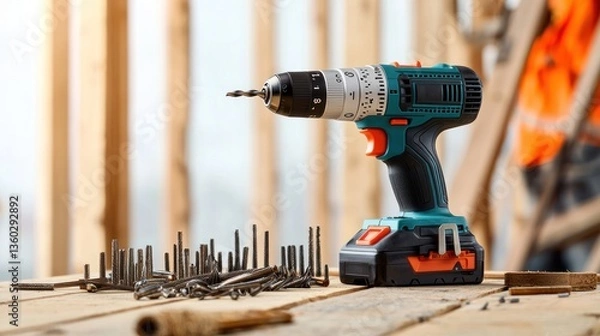 Obraz Power drill on workbench