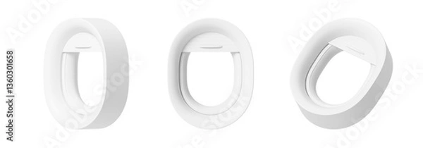 Fototapeta White airplane porthole from different sides. Isolation. On a white background. 3d rendering.