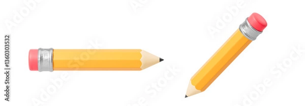 Fototapeta Yellow pencil from different sides. Isolation. On a white background. 3d rendering.