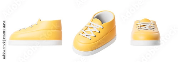 Fototapeta Yellow sports shoes from different sides. Isolation. On a white background. 3d rendering.