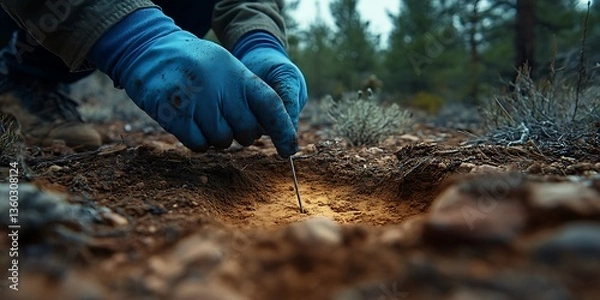 Fototapeta Archaeologist excavating artifact.