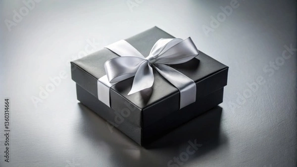 Obraz A sophisticated black gift box adorned with a sleek silver ribbon, perfect for a special occasion