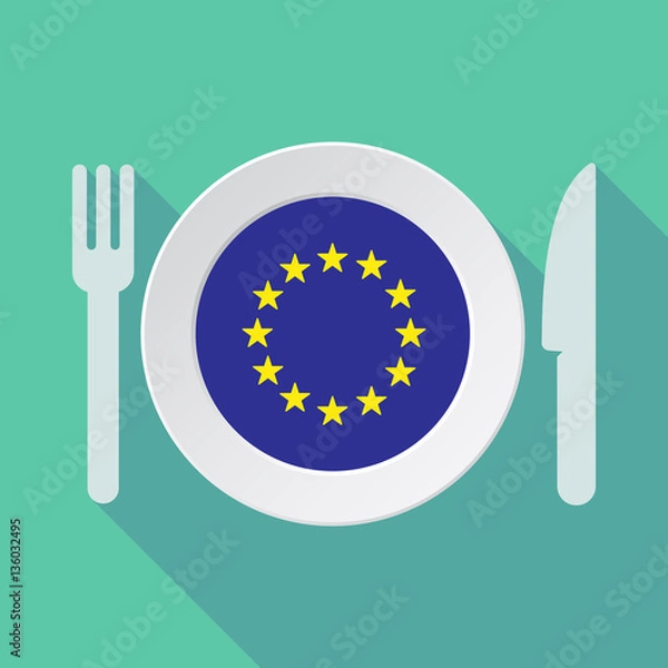 Obraz Long shadow tableware with  the EU flag stars