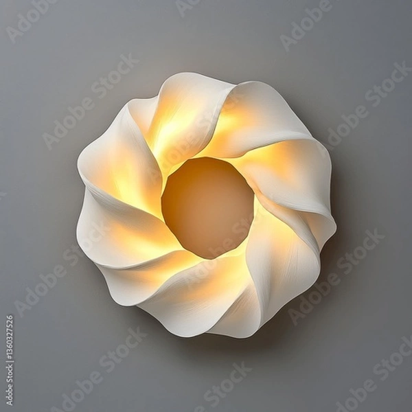 Fototapeta White Textured Circular Wall Lamp with Warm Inner Light