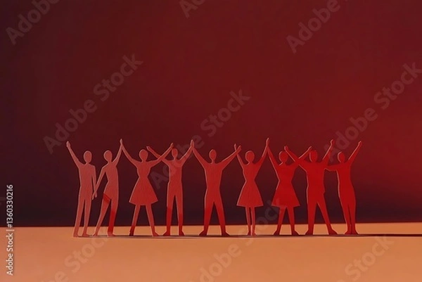 Fototapeta Red Paper People Teamwork Unity
