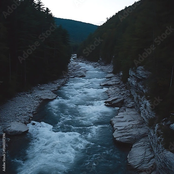 Obraz Mountain River with Twilight Flow.