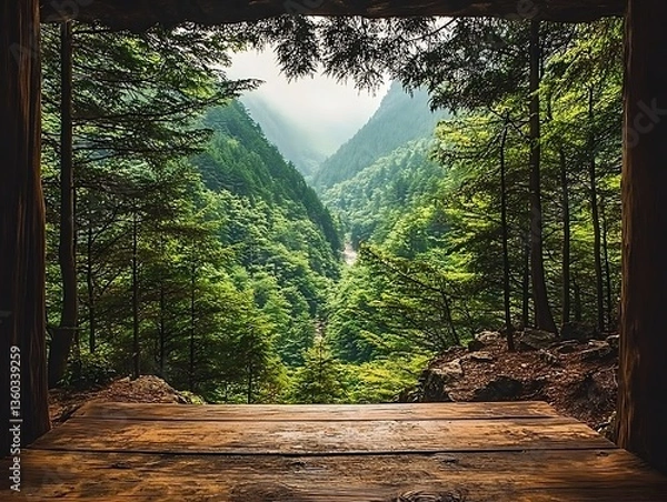 Obraz Mountain View from Wooden Frame.