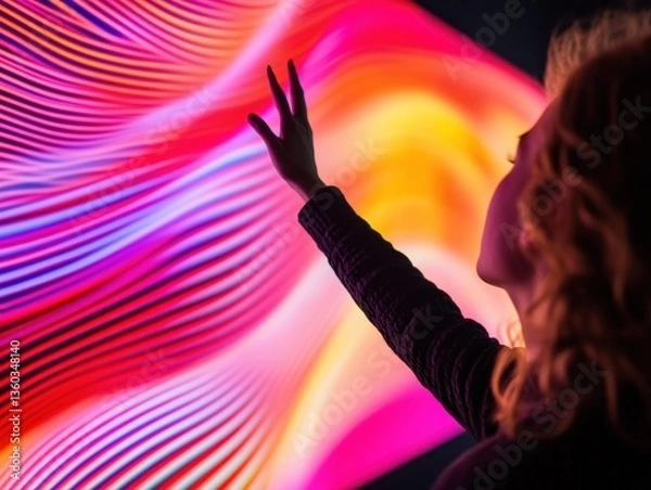 Fototapeta Immersive Digital Interaction Next-Gen User Experience with Vibrant AI-Driven Holographic Interface - Cutting-Edge Interactive Technology Showcase for Innovation Marketers