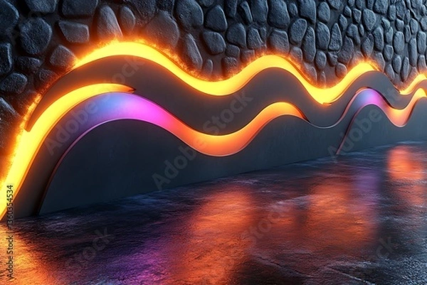 Obraz Neon Wave Wall with Dark Interior.