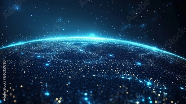 Obraz A digitalized Earth in a dark blue background with densely flashing light dots, representing the complexity and vitality of the digital world.