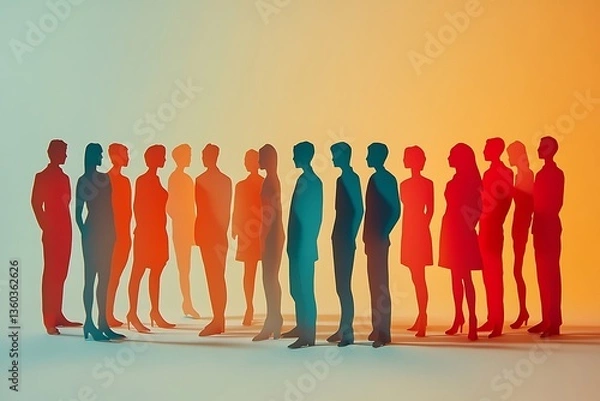 Fototapeta Abstract Paper People Silhouettes Meeting for Unity