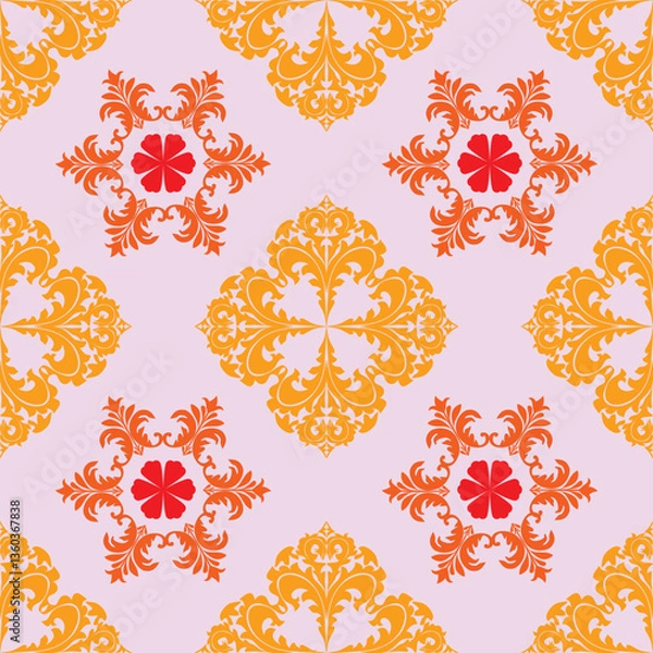 Fototapeta seamless damask pattern with orange color