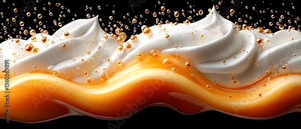 Fototapeta Creamy Whipped Delight Featuring Golden Bubbles and Smooth Caramel Base