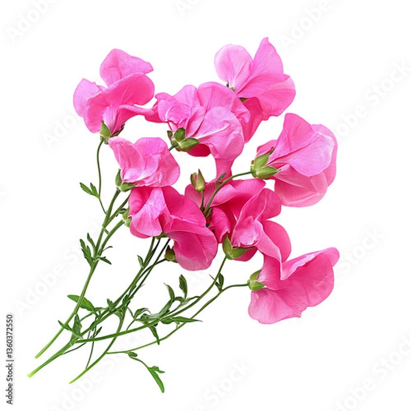 Fototapeta Cluster of Bright Pink Sweet Peas Isolated on Transparent Background