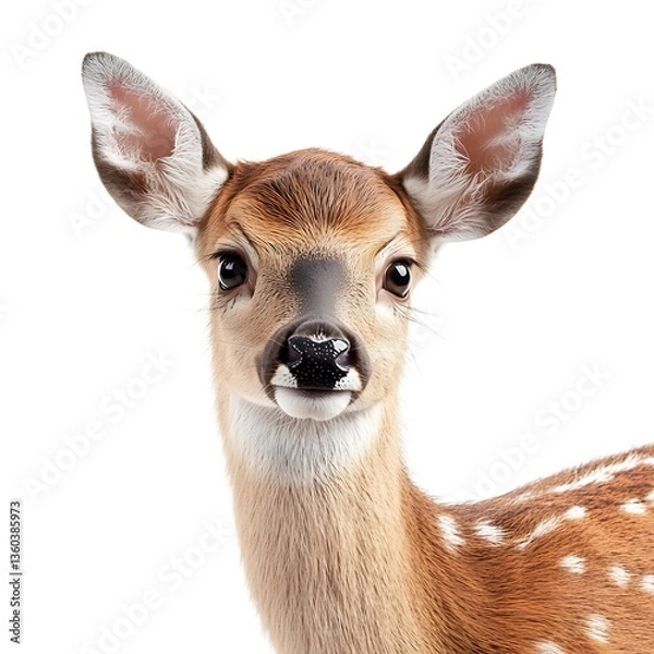 Fototapeta Fawn's Gaze: A close-up portrait of a charming fawn, its delicate features and expressive eyes convey an aura of innocence and wonder.
