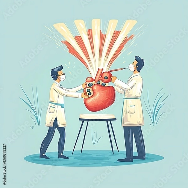 Fototapeta Scientists Examining Exploding Heart.