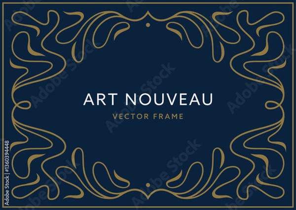 Fototapeta Art Nouveau modern style floral frame in horizontal format. Elegant decorative design element in vector.