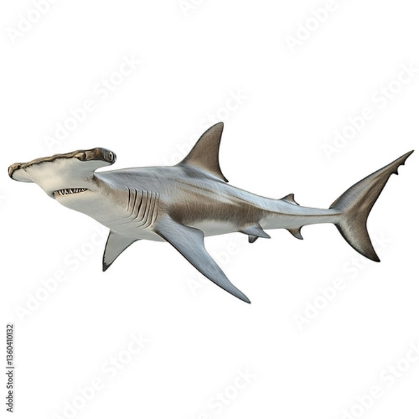 Fototapeta A Majestic Hammerhead Shark Swimming in the Open Isolated on Transparent Background