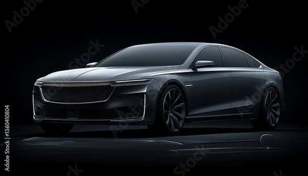 Fototapeta Sleek Electric Sedan with Dark Studio.