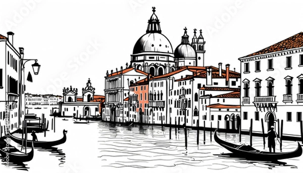 Fototapeta Sketch of Venice in black and white.