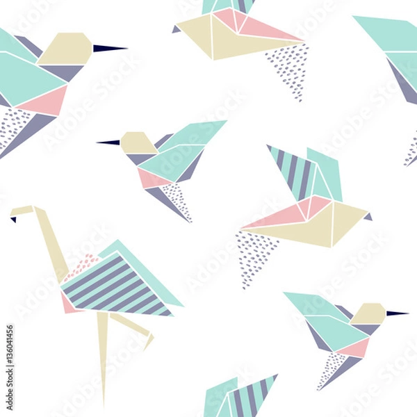 Fototapeta Origami birds seamless pattern.