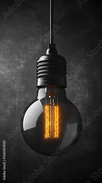 Fototapeta A single dark hanging lightbulb with an illuminated filament