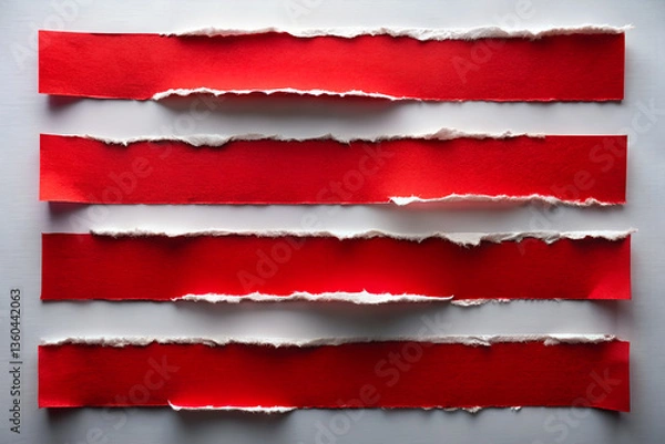 Fototapeta Torn red paper strips, white background