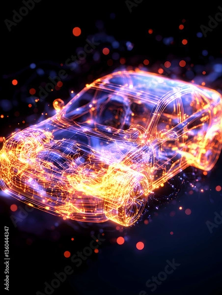 Obraz Fiery Car Disintegrating in Dark Space