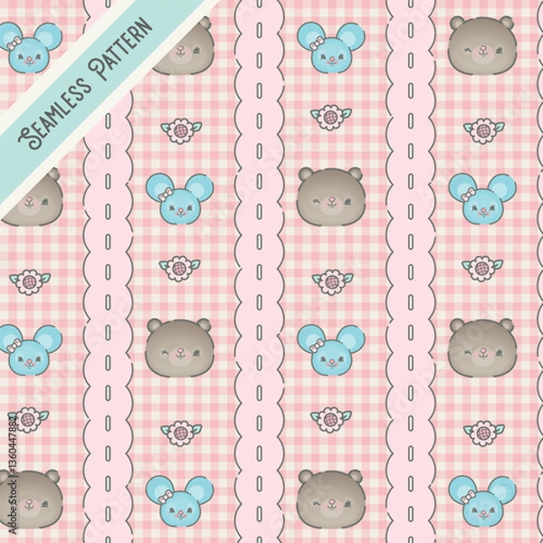 Obraz Cute bear and mouse kawaii seamless pattern