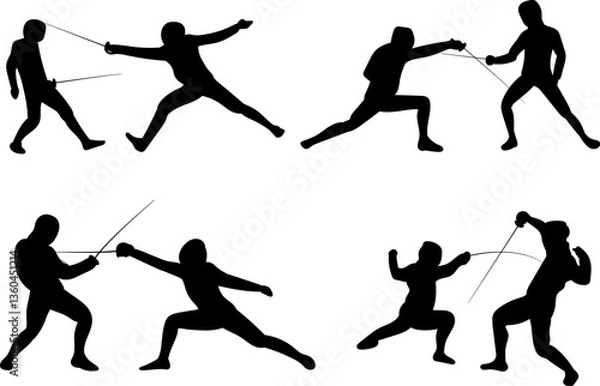 Obraz fencers set silhouette, vector