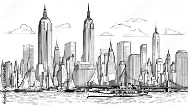 Fototapeta Black and white sketch of New York.