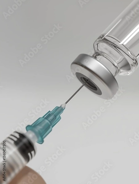 Obraz Close-Up of a Syringe Drawing Liquid from a Vial – Medical 3D Render