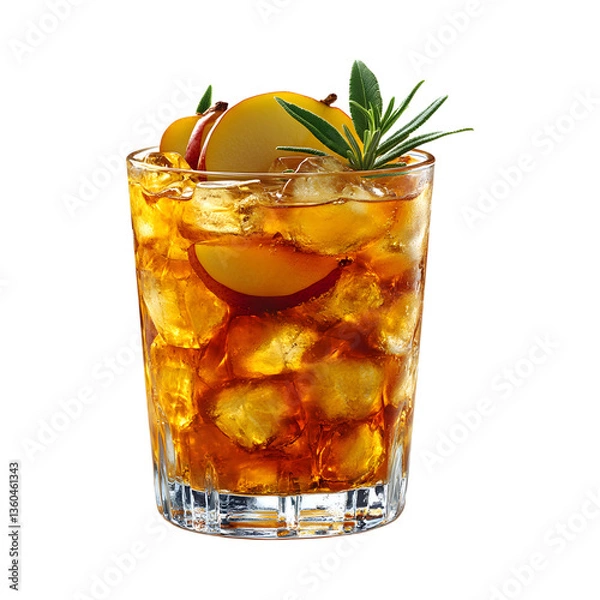 Obraz Spiced Pear Collins Glass with Ice and Lemon Isolated on Transparent Background