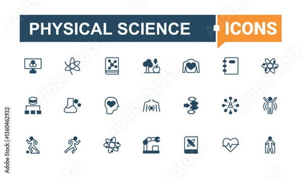 Fototapeta Physical Science icon pack. Containing laboratory, experiment, formula, scientist, science and more. Physics line icon set. Thin outline icons pack. Vector line and solid icons. Pixel perfect.