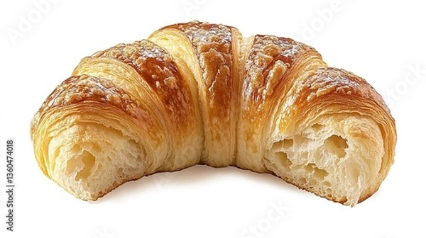 Obraz A golden - brown croissant against a pure white background, high - resolution, food photography, close - up