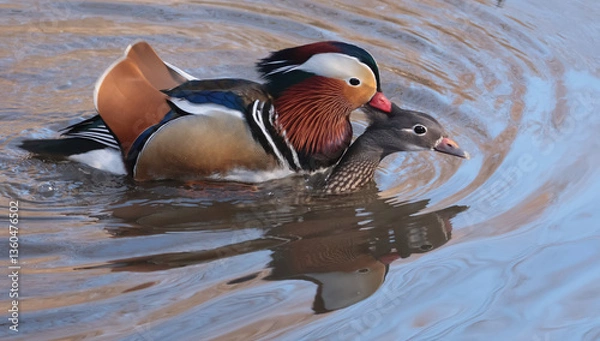 Fototapeta mandarin ducks mating