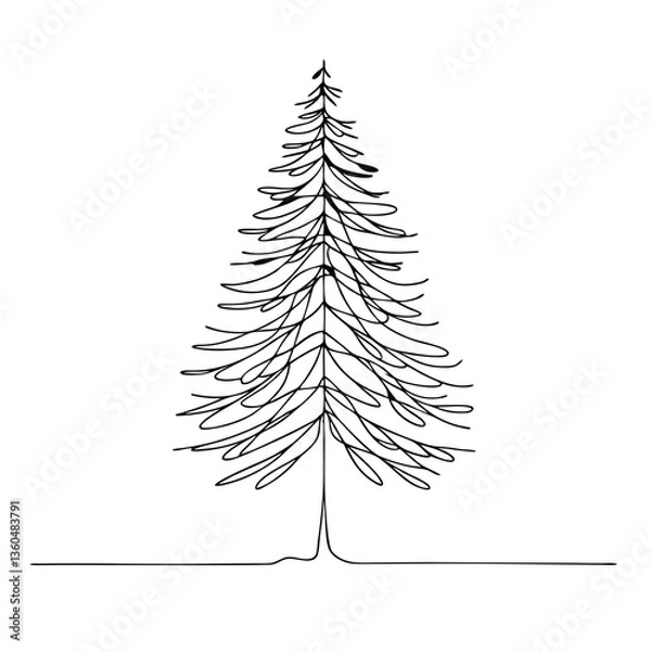 Obraz Minimalist line art of a pine tree silhouette on a white background  