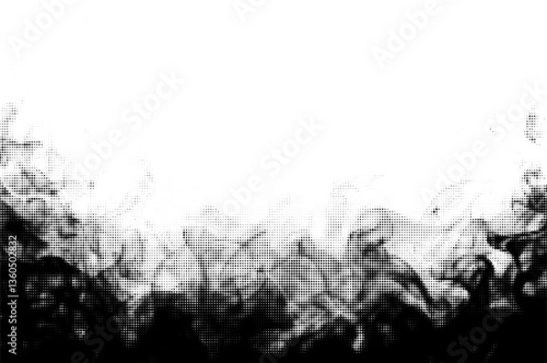 Fototapeta Vector halftone smoke effect black and white high-contrast transition design. Dotted retro monochrome pattern backdrop.