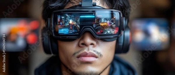 Obraz VR gamer plays futuristic game.