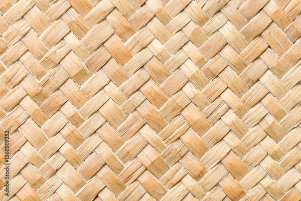 Fototapeta Basket texture. Wicker background. Wooden mat pattern. Decorative mesh. Stiped wood background.