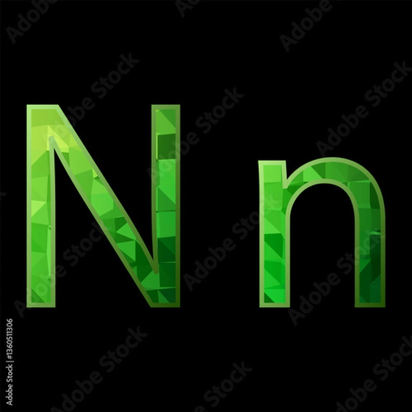 Obraz Alphabet made of green glass. Letter N. Vector illustration.	