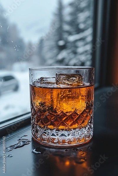 Obraz Whiskey by snowy window.