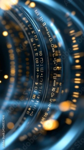 Fototapeta Visual representation of digital data flow with glowing symbols and circular patterns in a futuristic design