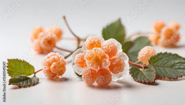 Fototapeta Beautiful Frosted Cloudberry Isolated on a White Background for Culinary Use