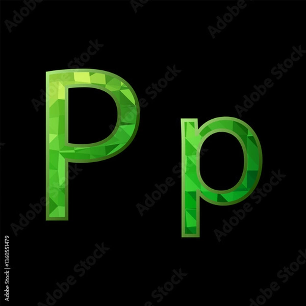 Obraz Alphabet made of green glass. Letter P. Vector illustration.