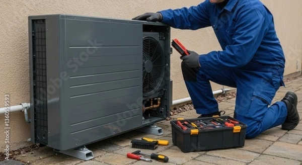Obraz Technician Repairing Air Source Heat Pump