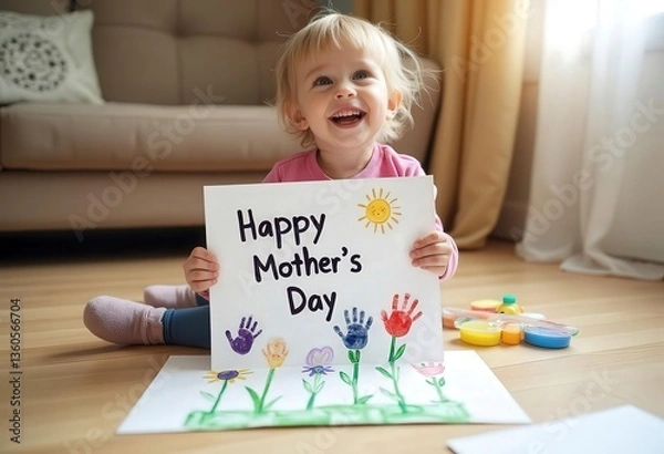 Obraz Toddler Holding a Handmade Mother's Day Card with Love