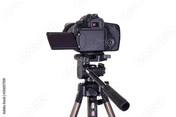 Fototapeta photography and videography concept - modern dslr camera with bl