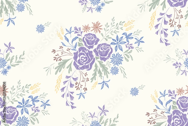 Fototapeta Minimal Floral pattern seamless paisley embroidery texture pink coneflower flower motifs. Vintage ikat style vector illustration design hand drawn .